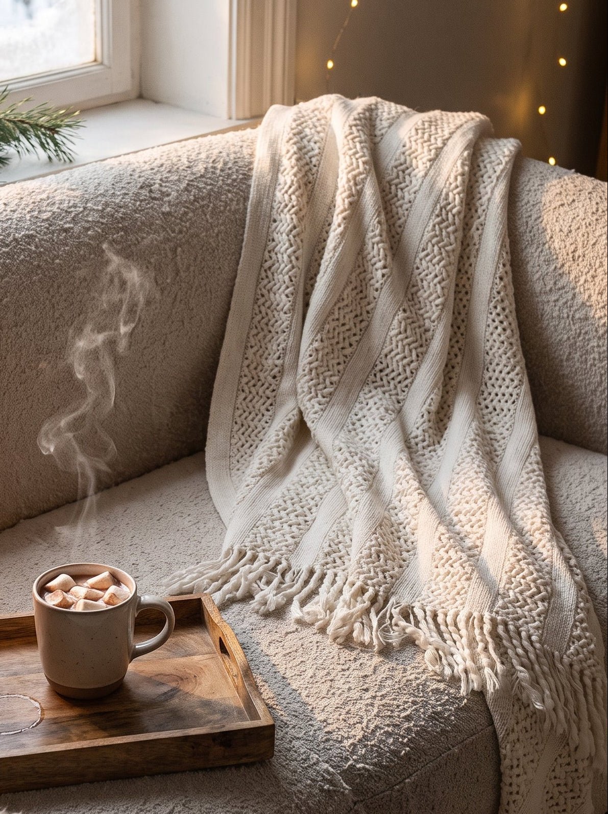 Strickdecke mit Fransen - Nell & Croft