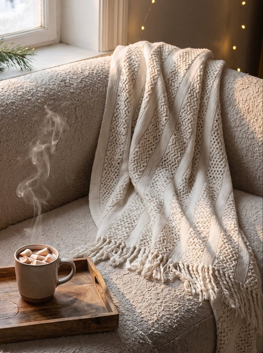 Strickdecke mit Fransen - Nell & Croft