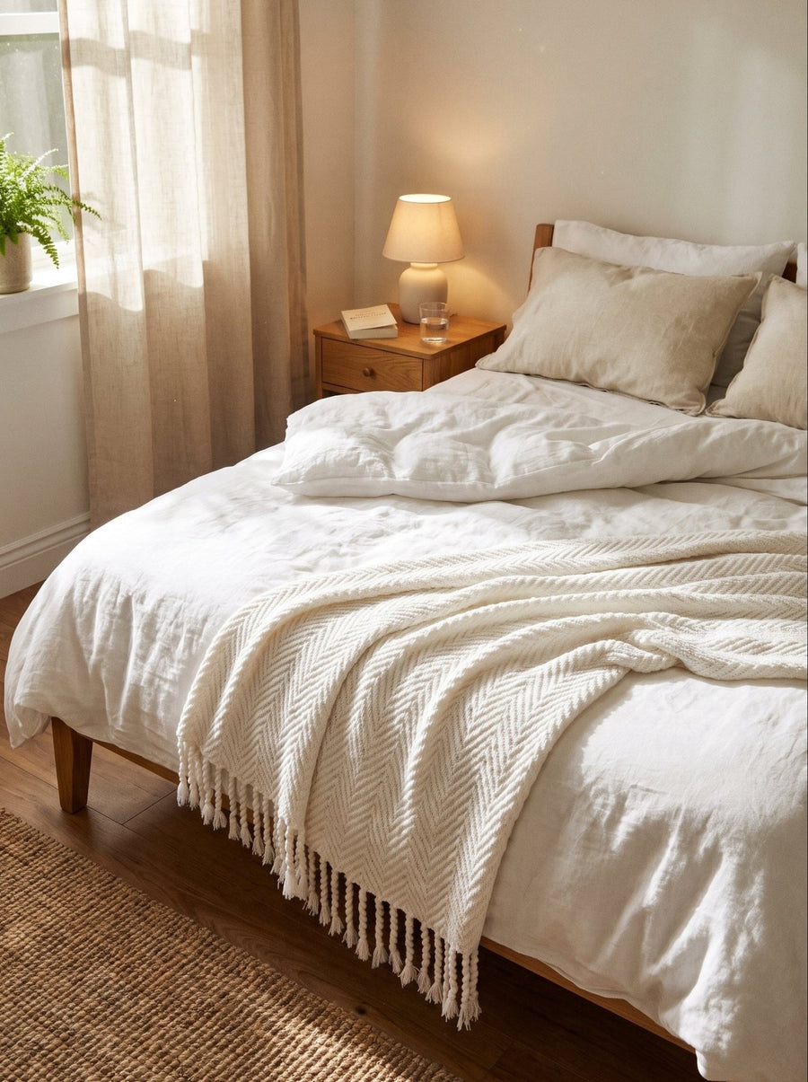 Strickdecke mit Fransen - Nell & Croft