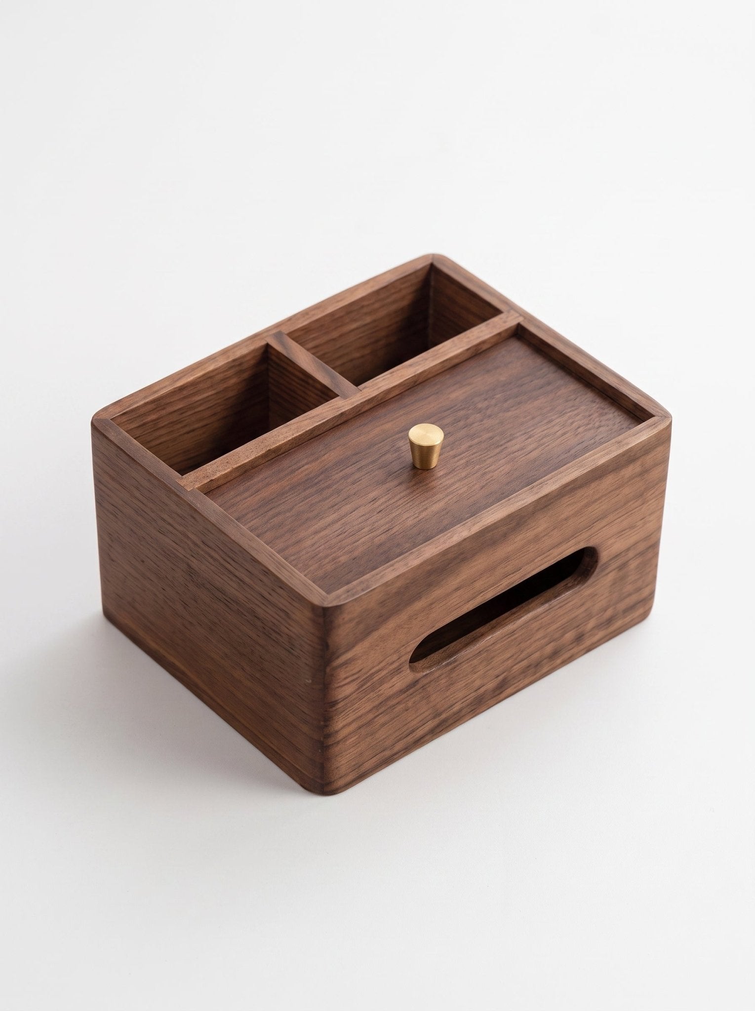 Walnussholz-Tücherbox mit Fach - Nell & Croft